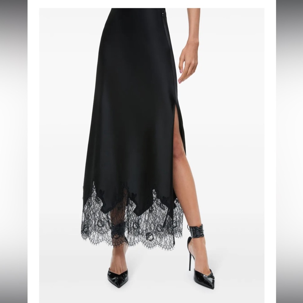 Alice + Olivia Black Midi Skirt with Lace Hem